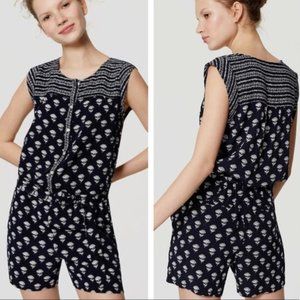 LOFT Sleeveless Romper in Navy and White Floral Paisley Design Size LP
